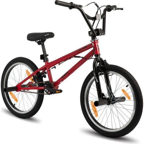 Hiland 20 Zoll Kinder BMX Fahrrad für Jungen Mädchen, 360 Grad Rotor Freestyle, 4 Pegs Single Speed Kinder BMX Fahrrad,Doppel-U-Bremse, Rot