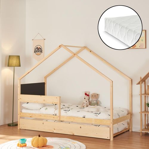 Doppel-Kinderbett 'Sodankylä' mit 2 Matratzen mit Ausziehbett 90x200cm Kiefernholz
