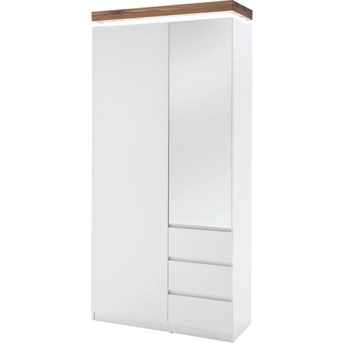 Garderobenschrank Romina , Weiß, Eiche , Holzwerkstoff , Asteiche,Eiche , massiv , 5 Fächer , 3 Schubladen , 91x198x38 cm , Beimöbel erhältlich , Garderobe, Garderobenschränke, Garderobenschränke