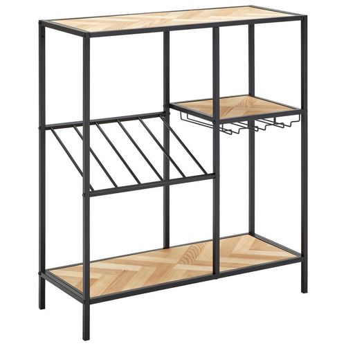 Mid.you Weinregal , Natur, Schwarz , Holz, Metall, Holzwerkstoff , Tanne,Tanne , furniert , 3 Fächer , 80x90x32 cm , Küchen, Küchenmöbel, Küchenregale