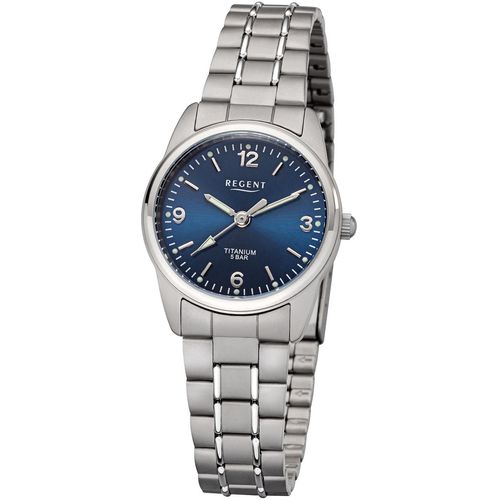Titanuhr REGENT, silber (titansilberfarben, blau), Armbanduhren, Damen, Armbanduhr, Damenuhr, Quarzuhr, Titanarmband, Ø ca. 26mm