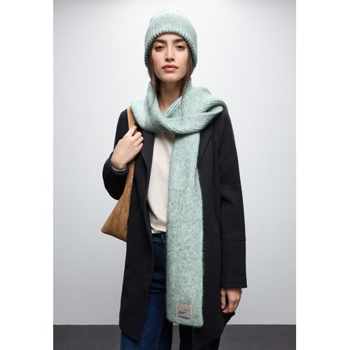 Schal STREET ONE, Damen, Gr. onesize, serene grün meliert, Stoff, 62% Nylon, 33% Polyacryl, 5% Wolle, unifarben, Modetücher, Grobstrick