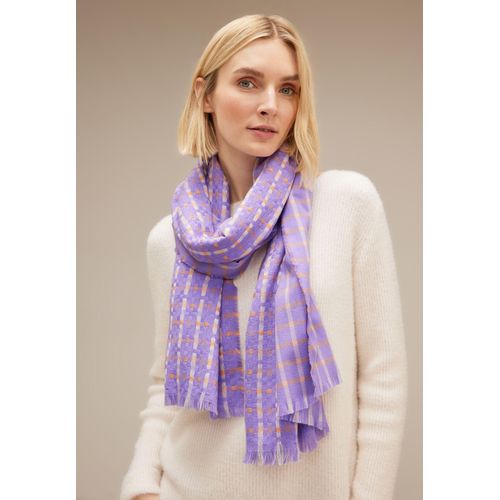 Schal STREET ONE, Damen, Gr. A, lila (shiny lila), Stoff, 65% Polyester, 35% Viskose, kariert, Modetücher, mit Fransen am Saum