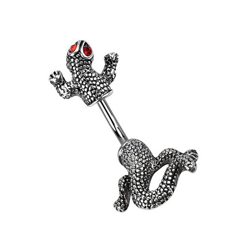 Bauchnabelpiercing ADELIA´S "Piercing Piercing Bauchnabelpiercing", Damen, Gr. onesize, silber, Chirurgiestahl, Piercings, 316l Stahl Bauchnabel Piercing Banane Echse mit roten Augen