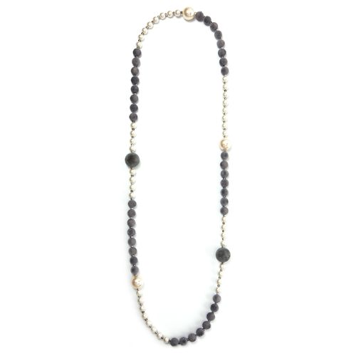 Lange Kette "Amica", Damen, Gr. onesize, Glas, grau, COLLEZIONE ALESSANDRO, Basic, Halsketten, mit kleinen Schliffglasperlen