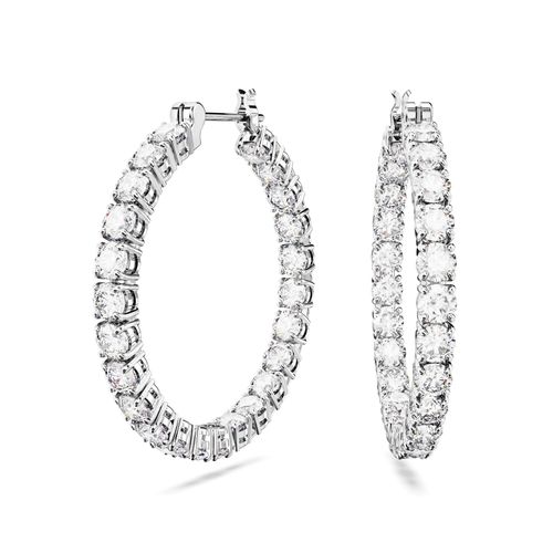 Paar Creolen SWAROVSKI "Matrix", silber (metallfarben, kristallweiß, kristallweiß), Ohrringe, Damen, 30mm, Metall, mit Swarovski Kristall