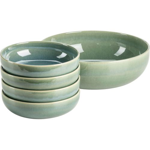 Salatschüssel MÄSER "Elina Uno, Salatschüssel-Set, aus Steinzeug", grün, H:8,5cm Ø:26cm, Steinzeug, Schüsseln