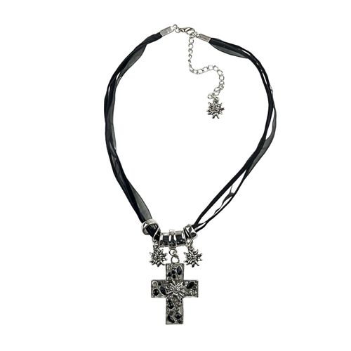 Kette mit Anhänger ALLGÄU REBELL "Hannelore", Damen, Gr. onesize, Metall, schwarz, Basic, Halsketten, mit kleinen Edelweiß