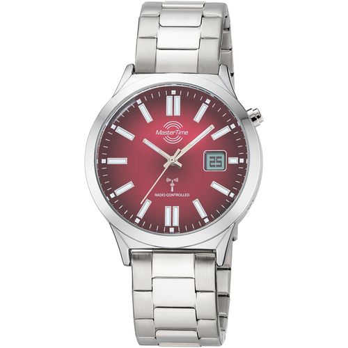 Funkuhr MASTER TIME, silber (silberfarben, rot), Armbanduhren, Herren, Quarzuhr, Armbanduhr, Herrenuhr, Edelstahlarmband, analog, digital