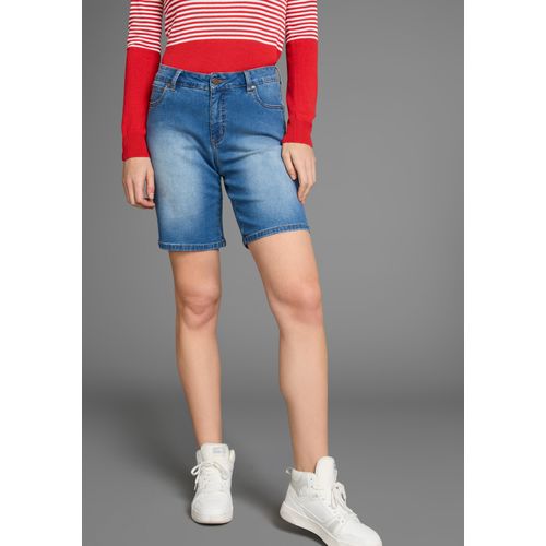 Jeansbermudas KANGAROOS, Damen, Gr. 36, N-Gr, blau (blau used), Denim/Jeans, Obermaterial: 80% Baumwolle, 18% Polyester, 2% Elasthan, kurz, Jeans, High Waist