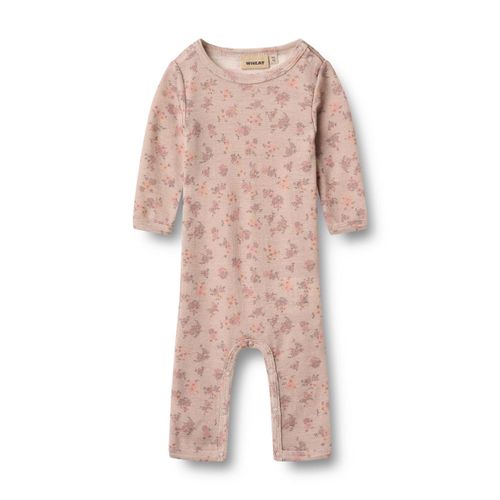 Jumpsuit WHEAT "WHEAT Wool Jumpsuit L/S Haven", Kinder, Gr. 74, lilaflower, 100% Wolle, normal, Rundhals, Overalls Jumpsuit