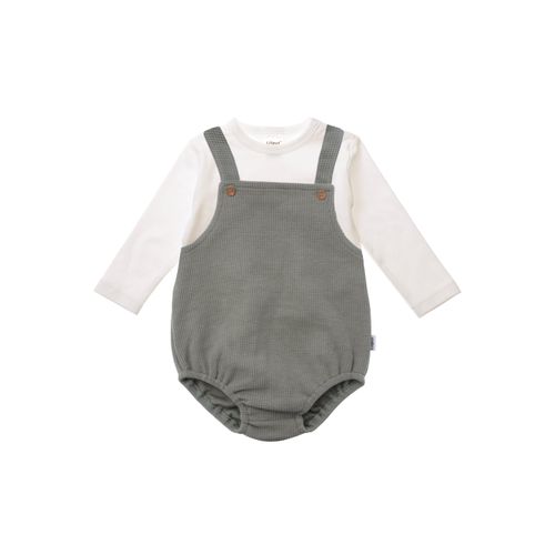 Strampler LILIPUT, Jungen, Gr. 74/80, weiß (olivgrün, weiß), 60% Baumwolle, 40% Polyester, Rundhals, Overalls, bestehend aus Latzshorts und Langarmshirt