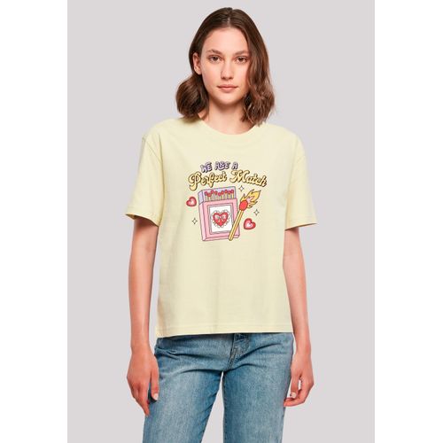 T-Shirt F4NT4STIC "We Are A Perfect Match Love", Damen, Gr. XS, gelb (softgelb), Obermaterial: 100% Baumwolle, oversize, Rundhals, ohne Bündchen, Shirts T-Shirt, Premium Qualität