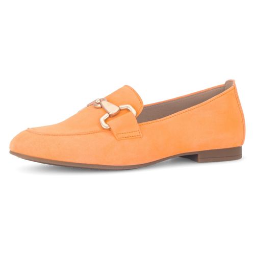 Slipper GABOR, Damen, Gr. 36, orange (mandarine), Ziegenveloursleder, unifarben, Schuhe Slipper, Loafer, Halbschuh, Businessschuh mit edler Zierschnalle