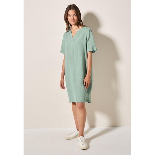 Sommerkleid CECIL, Damen, Gr. L (42), US-Größen, grün (ice sage grün), Stoff, 55% Leinen, 45% Viskose, unifarben, comfort fit knielang, Rundhals, Bündchen, Kleider Sommerkleid