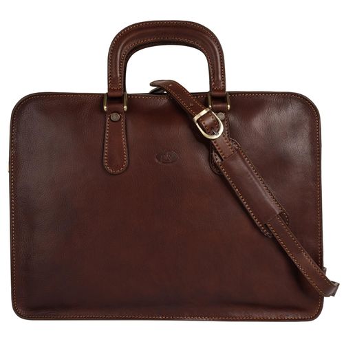 Aktentasche PIKÉ, Damen, Gr. B/H/T: 39cm x 30cm x 8cm onesize, braun, Leder, beschichtet, glänzend, Taschen, echt Leder, Made in Italy