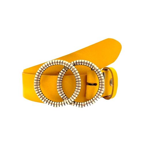 Koppelgürtel RETTUNGSRING GÜRTEL, Damen, Gr. 105, gelb, Leder, unifarben, Gürtel, Doppelringschließe, Vollrindleder