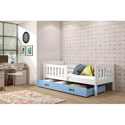 Kinderbett mit Stauraum mit Matratze 80x190 BRIGID – Weiß / Blau