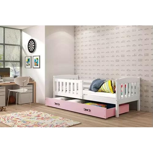 Kinderbett mit Stauraum mit Matratze 80x190 BRIGID – Weiß / Rosa