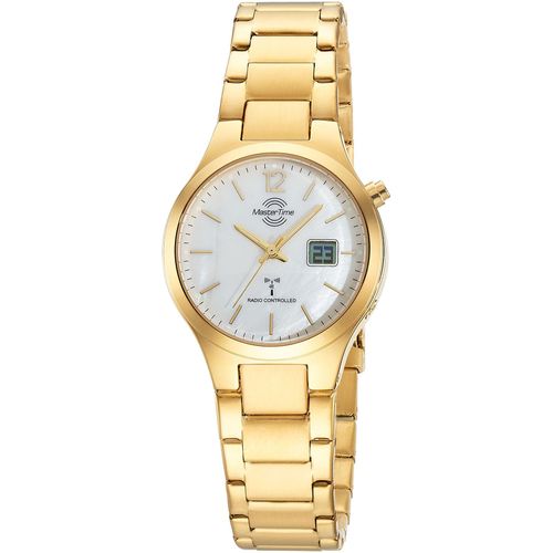 Funkuhr MASTER TIME, gold (goldfarben, perlmuttfarben), Armbanduhren, Damen, Quarzuhr, Armbanduhr, Damenuhr, Edelstahlarmband, analog, digital