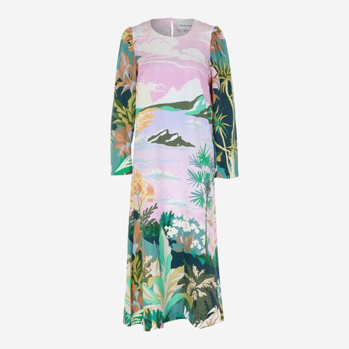 Mehrfarbiges Midikleid mit abstraktem Muster aus Seide