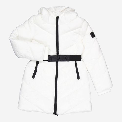 Weiße Pufferjacke mit Gürtel