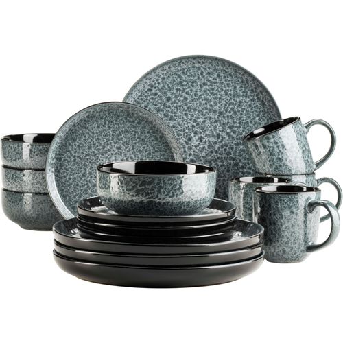 Kombiservice MÄSER "FILIPPA, Kombiservice, Steinzeug", grün, 16 Stk., Steinzeug, Geschirr-Sets, Kombiservice, Geschirr-Set, Service