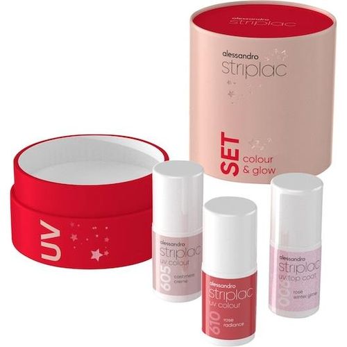 Alessandro Naegel Striplac-UV-ColourStriplac Colour & Glow Set UV Colour Cashmere Cream 6,5 ml + UV Colour Rose Radiance 6,5 ml + Top Coat Rosé Winterglitter 6,5 ml 6,5 ml ()