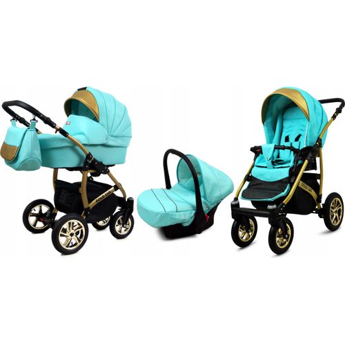 BabyLux® Gold Lux | 3in1 Kinderwagen Set | Mint | Kombikinderwagen | Kinderwagenset | Buggy + Ba