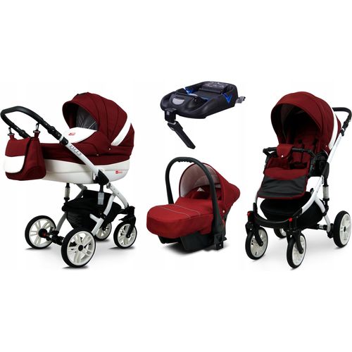 BabyLux® Lilly | 4in1 Kinderwagen Set | Chili | Kombikinderwagen | Kinderwagenset | Isofix-Basis