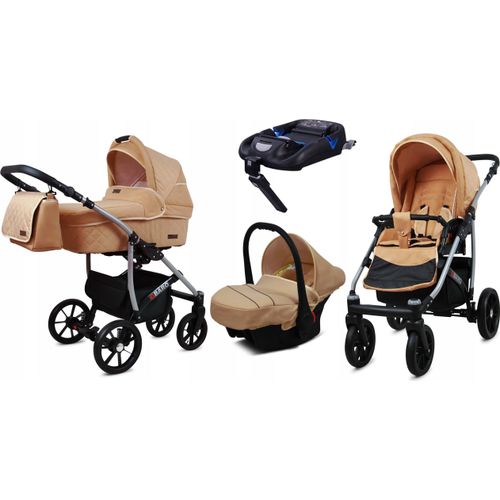 BabyLux® Qbaro | 4in1 Kinderwagen Set | Beige | Kombikinderwagen | Kinderwagenset | Isofix-Basis