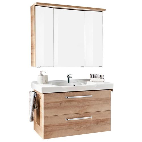 Sadena Badezimmer , Eiche , Holzwerkstoff , 2 Schubladen , 92 cm , Made in Germany , hängend , Badezimmer, Badmöbelsets & Badmöbelserien