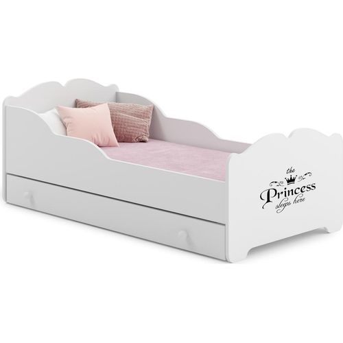 Kinderbett ANNA mit Schublade 160x80 Princess – Mädchenbett in Weiß, inklusive Matratze und Montageanleitung, sicher und komfortabel, mit Stauraum Image