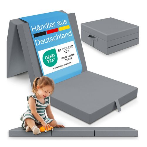 ELONEO Klappmatratze 65x195 cm, 9 cm hoch, Grau, Klappmatratze Kinder faltbar, klappbare Gästematratze, Faltbare Matratze, Reisematratze für Kinder und Erwachsene für Reisen und Camping