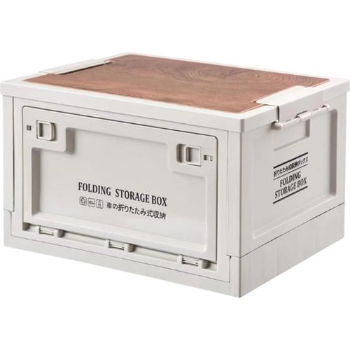 Faltbare Campingbox mit Deckel für Auto Camping Outdoor - Faltbox mit Holzdeckel - Kofferraumorganizer mit Seitentür - Kunststoffbox mit Stauraum