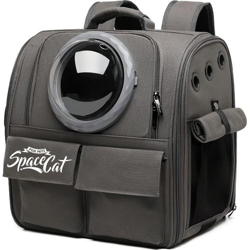Katzenrucksack, Haustier-Rucksack mit Fenster, Rucksack zum Tragen von Katzen, belüfteter Raum mit Kapsel, Reisrucksack für Hunde, für kleine Hunde (grau)