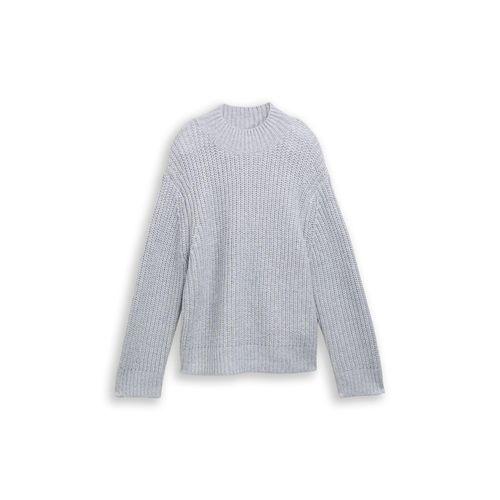 TOM TAILOR DENIM Damen Relaxed Fit Strickpullover mit Glitzer-Effekt, grau, Meliert, Gr. XS