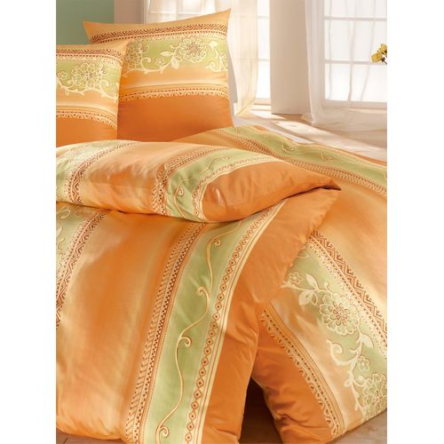 Bettwäsche BIERBAUM Gr. 1, orange (melba), B/L: 135cm x 200cm, Feinbiber, B/L: 80cm x 80cm, 2 Stk., Feinbiber, 100% Baumwolle, Bettwäsche