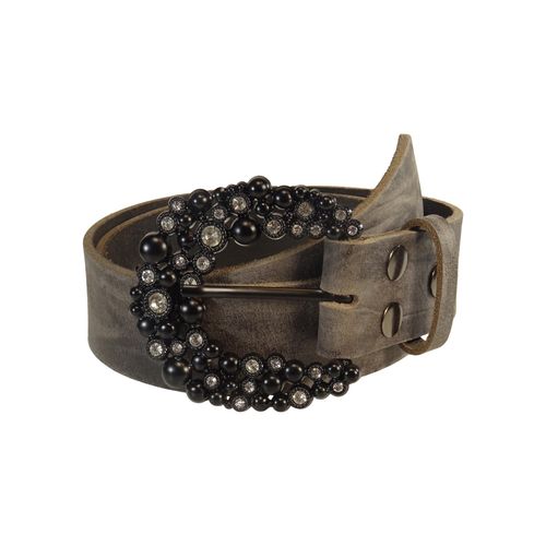 Ledergürtel RETTUNGSRING GÜRTEL, Damen, Gr. 80, grau, Leder, unifarben, Gürtel Ledergürtel, mit austauschbarer Schließe »Strass Dorn Schwarz«
