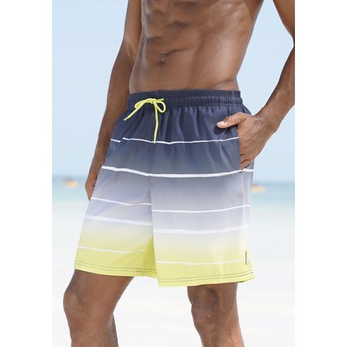 Badeshorts BENCH. "Sunset", Herren, Gr. XL (54/56), N-Gr, grau (grau, gelb), Polyester, Farbverlauf, Badehosen Badeshorts, mit trendigem Streifenverlauf