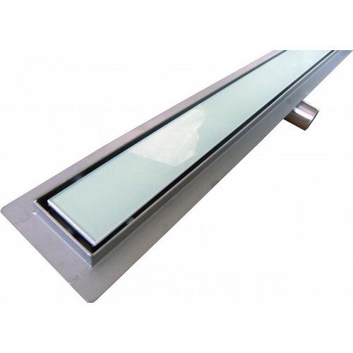 Edelstahl-Duschrinne GL02 für Duschkabine - Ablaufblende Glas weiß - Länge wählbar, Länge Duschrinne:1000mm