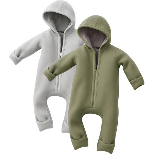 Walkoverall Bio-Schurwolle - Khaki + Grau - 2er Set 74/80