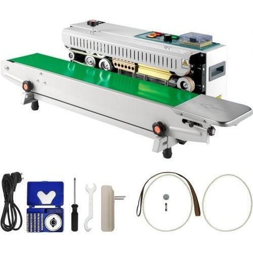 VEVOR FR-900 Automatische horizontale, kontinuierliche Bandversiegelungsmaschine für Plastiktüten, Versiegelungsgerät, 0–12 M/min, einstellbare Versiegelungsgeschwindigkeit, kommerzielle Beutelversiegelungsgeräte
