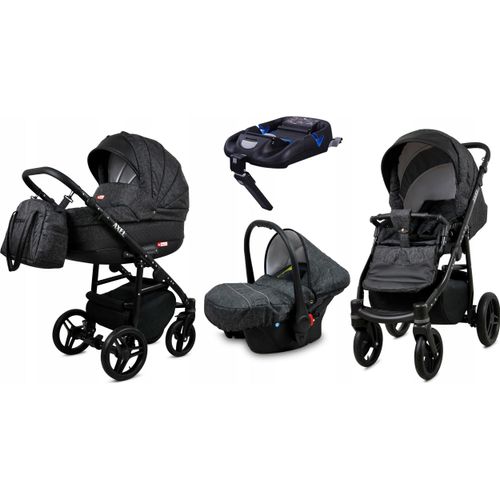 BabyLux® Axel | 4in1 Kinderwagen Set | Carbon | Kombikinderwagen | Kinderwagenset | Isofix-Basis