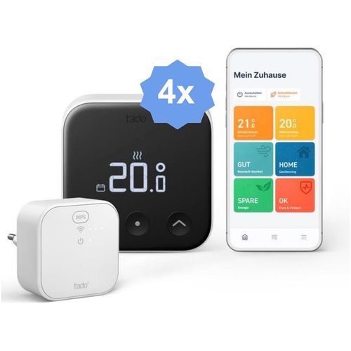 TADO Smart-Home-Zubehör "Kit Smartes Thermostat + 3x Smartes Thermostat (Line X)", schwarz, B:19,5cm H:10,5cm T:29,5cm, Smart-Home-Stationen