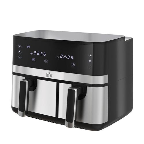 Heißluftfritteuse 8,5L Doppelkammer 8In1 Rezeptur Airfryer Antihaftbeschichtung Touchscreen Smart Timer Ohne Öl Schwarz