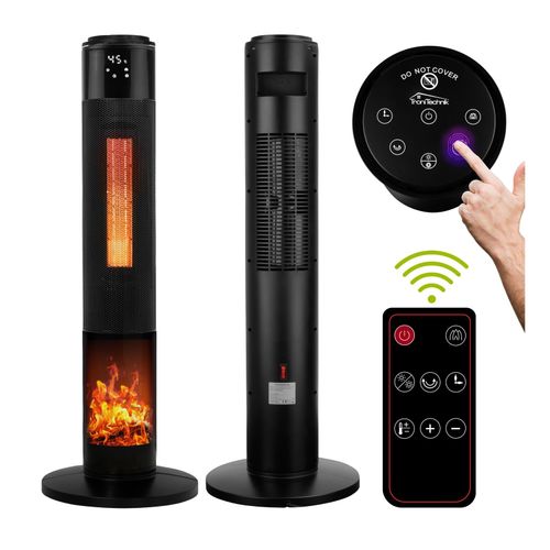TroniTechnik® PTC Turmheizer Keramikheizer Elektrokamin mit Heizung und Kaminfeuer 2000 Watt Heizlüfter, Oszillation