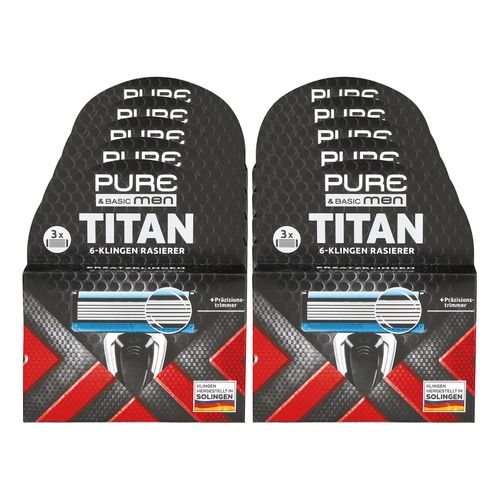 Pure & Basic Men Titan 6-Klingen Rasierer mit 2 Klingen, 8er Pack