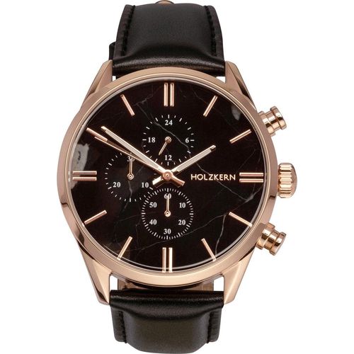 Holzkern Herren-Quarzuhr Chronograph Relational Marmor/Roségoldfarben