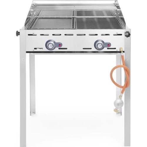 Grillsystem Green Fire 2 Brenner - Dank des Windfangs und optimaler Luftzufuhr , weniger Wärmeschwankungen durch Luftverwirbelungen. Leicht zu Reinigen durch komplett entnehmbare Brenner und herausnehmbares Abtropfblech GN 2/1. Verbessert